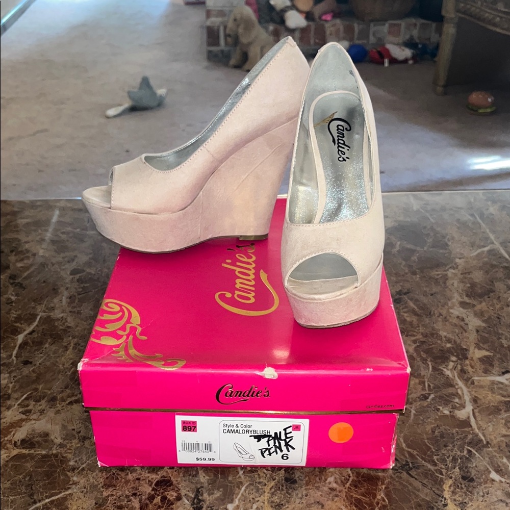 Candie's Beige Platform Peep Toe Shoes